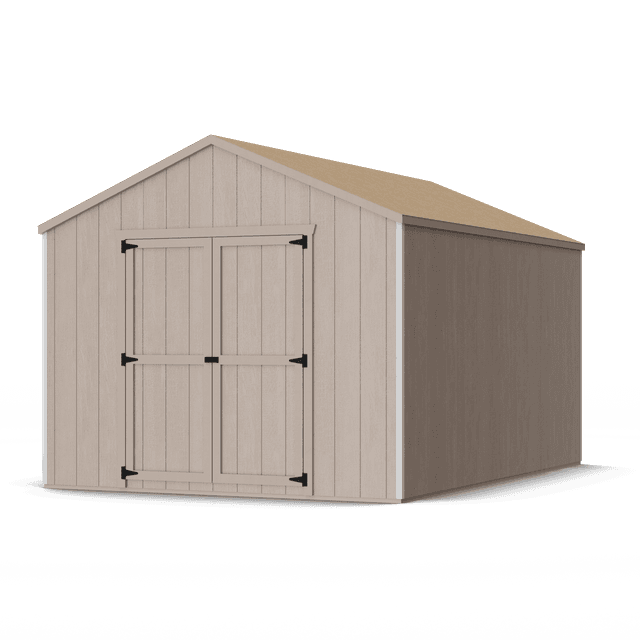 Rendering of value gable shed in assembly process ready to be painted.