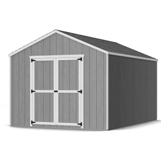 Rendering of value gable shed with shingles and paint.