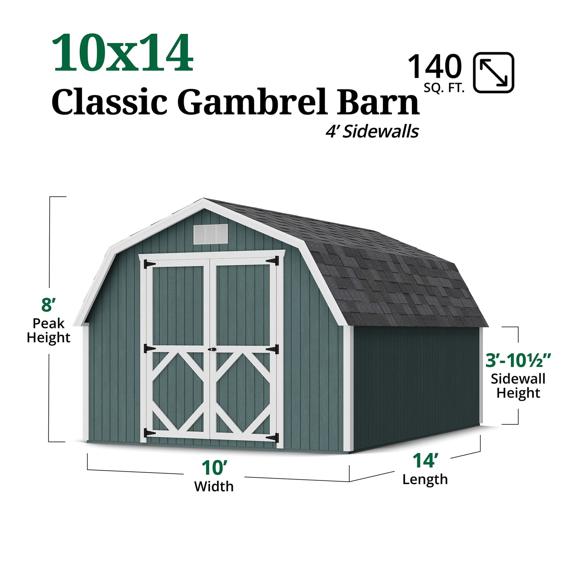 Classic Gambrel Barn 4' Sidewalls dimensions