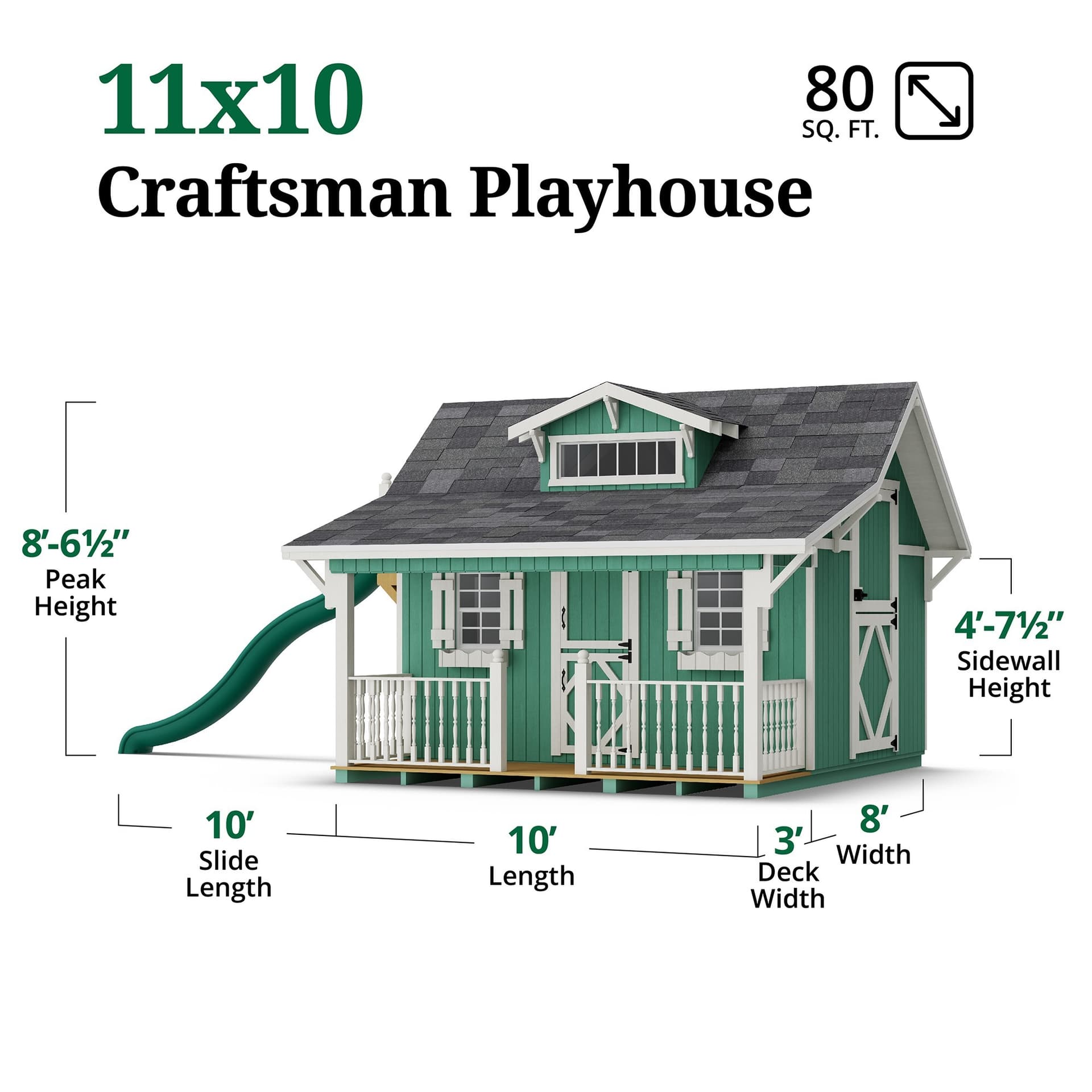 Craftsman Playhouse with Porch & Slide dimensions