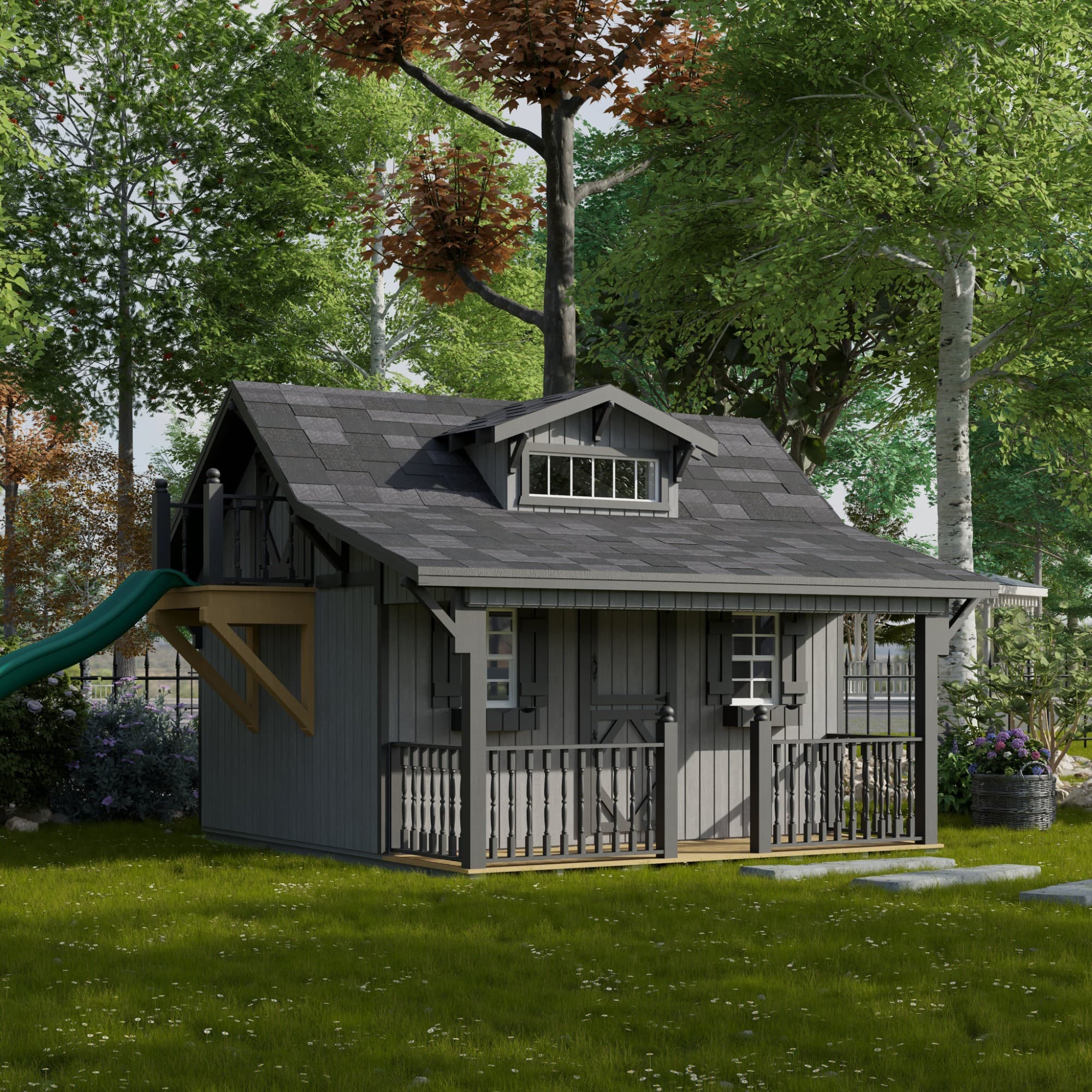 Craftsman Playhouse with Porch & Slide lifestyle