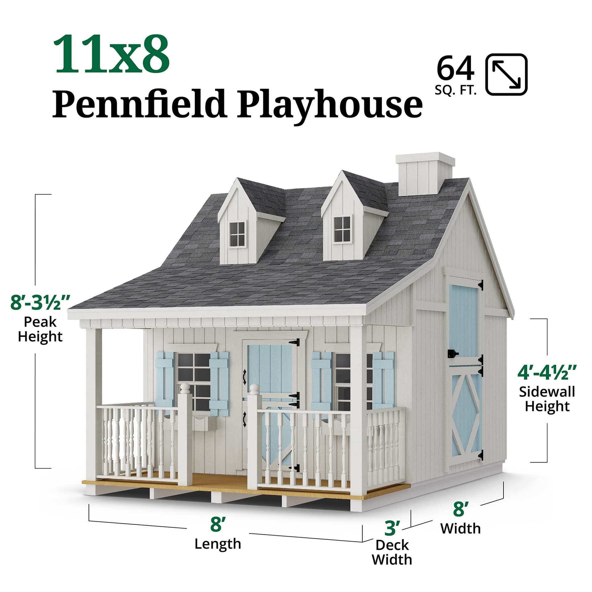 Pennfield Cottage Playhouse with Porch dimensions