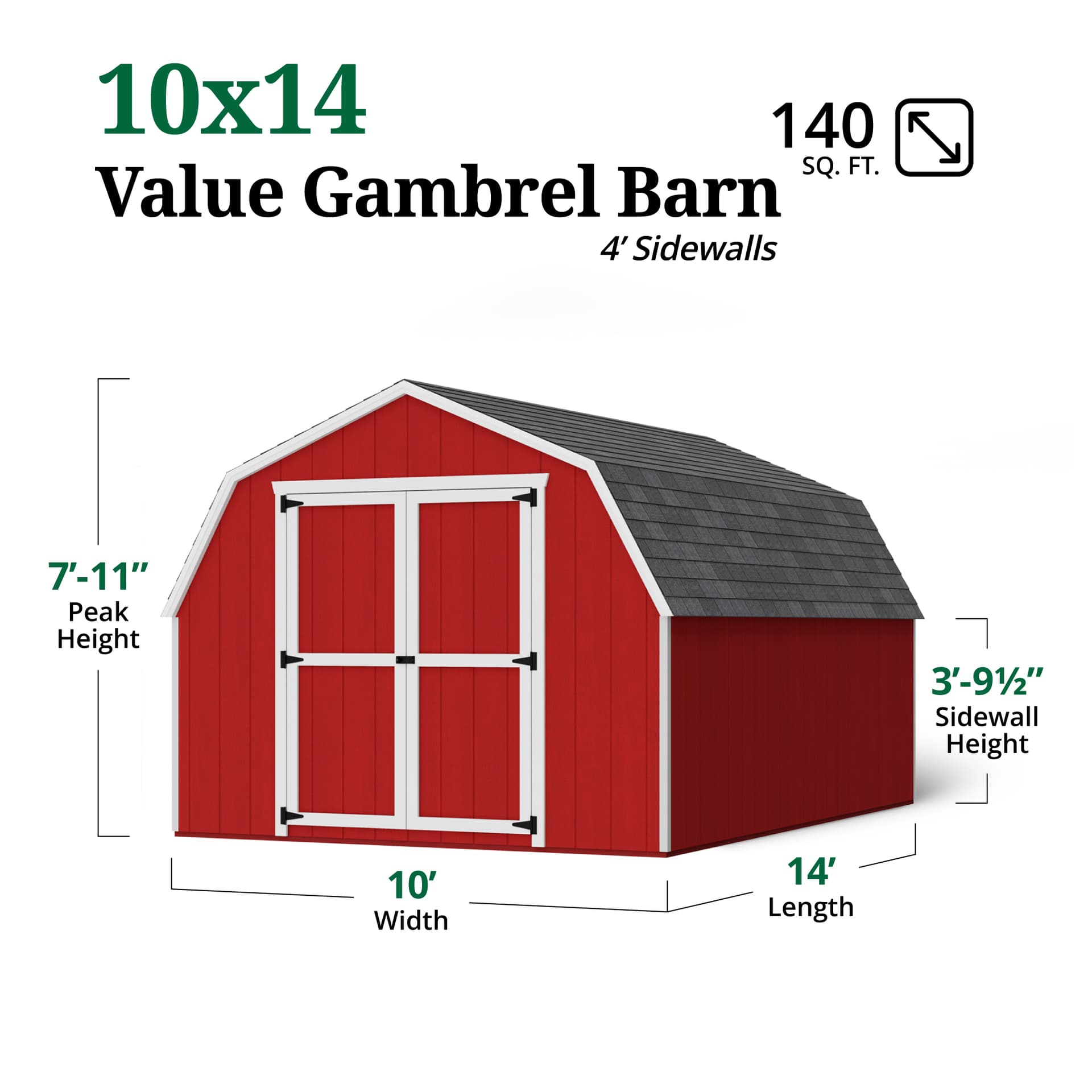 Value Gambrel Barn 4' Sidewalls dimensions