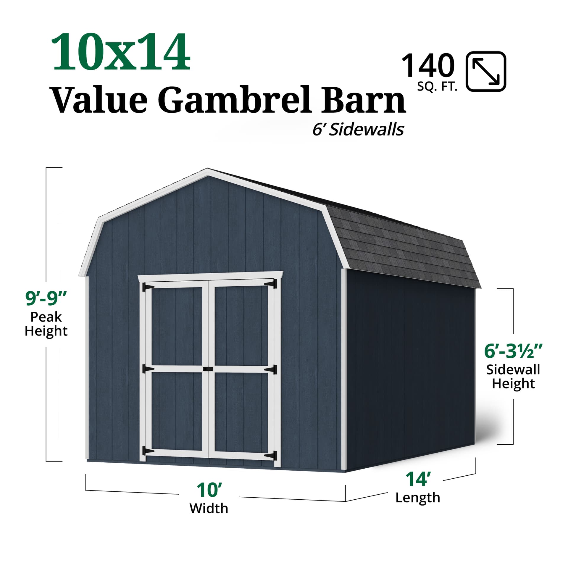 Value Gambrel Barn 6' Sidewalls dimensions