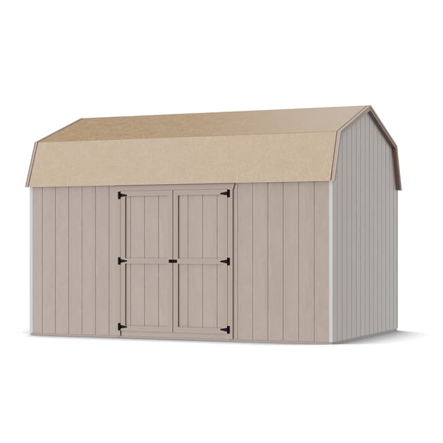 Rendering of value gambrel barn 6 sidewalls with side entry in assembly process ready to be painted.