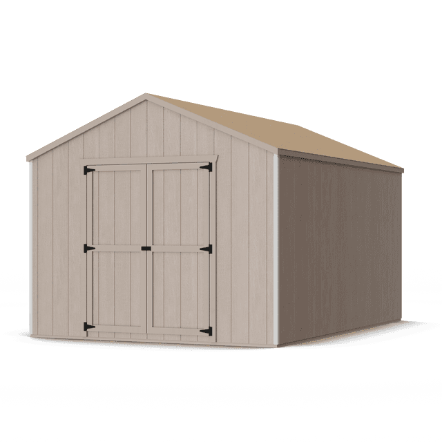 Rendering of value gable shed in assembly process ready to be painted.