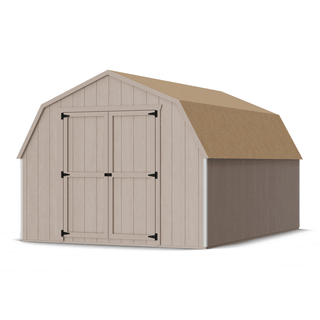 Rendering of value gambrel barn 4 sidewalls in assembly process ready to be painted.