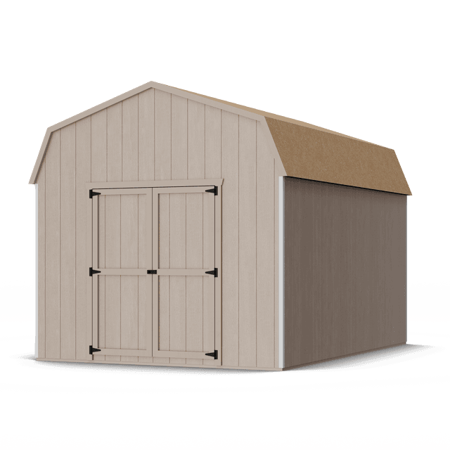 Rendering of value gambrel barn 6 sidewalls in assembly process ready to be painted.