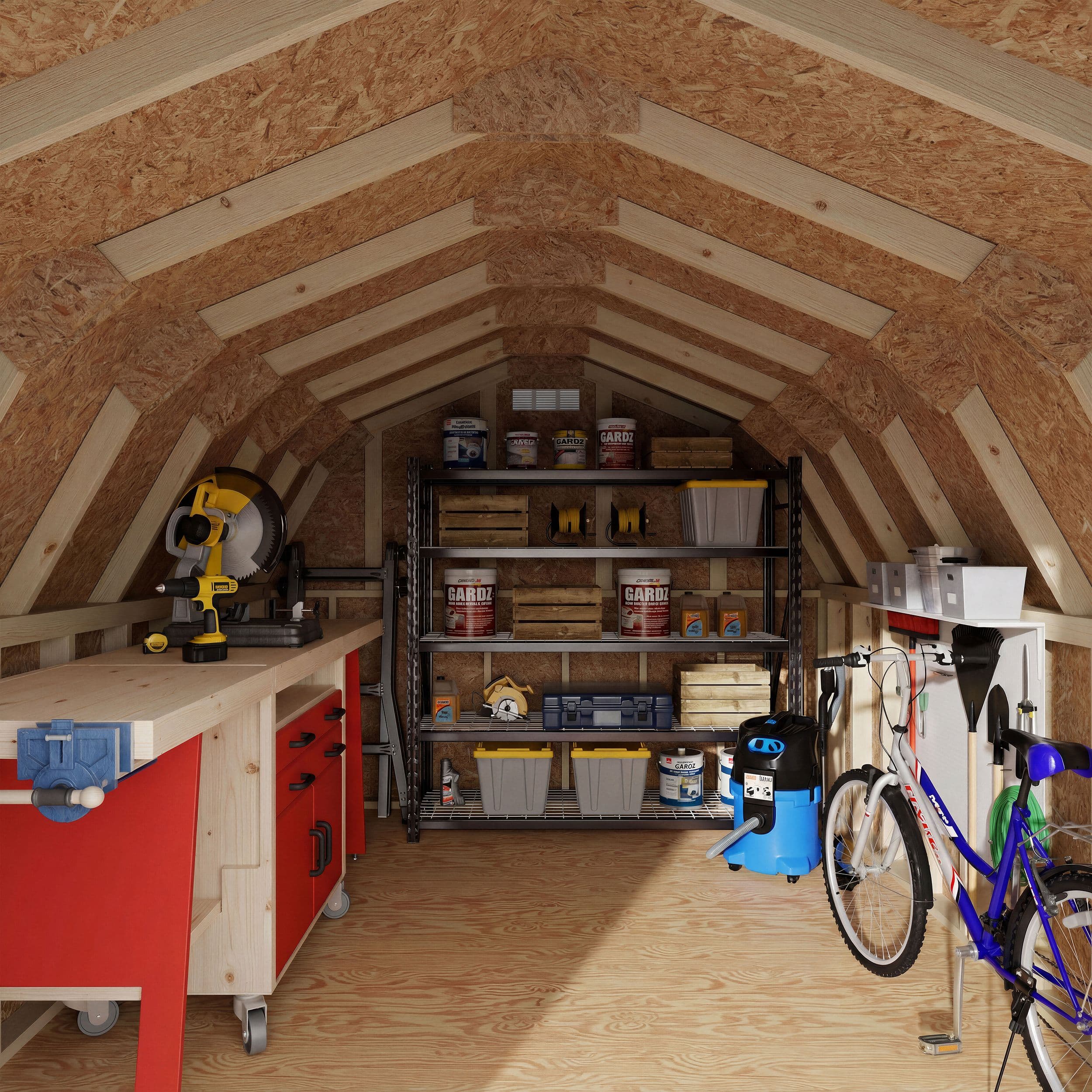 classic gambrel barn shed interior