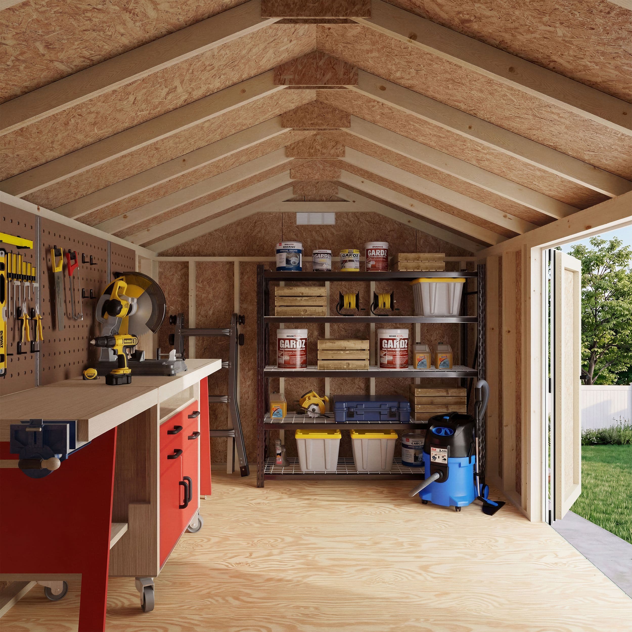 10x14 classic gable wood shed side entry interior