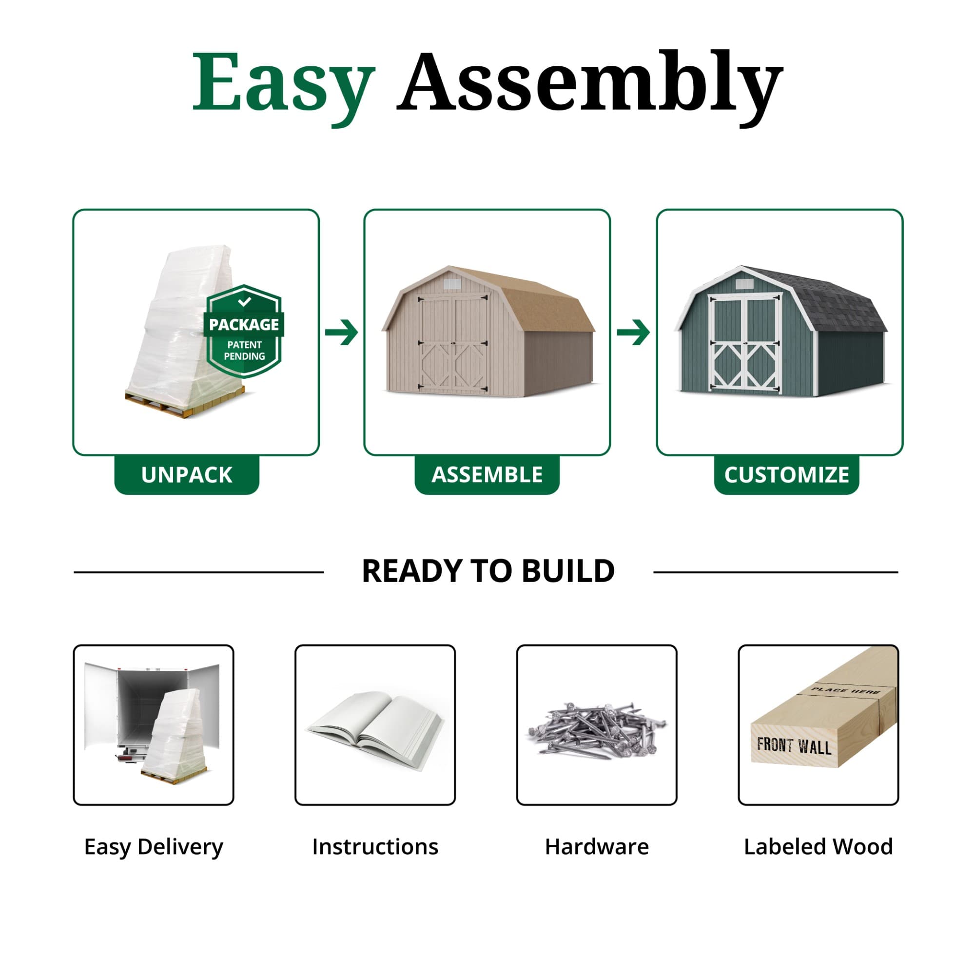 Classic Gambrel Barn 4' Sidewalls easy assembly graphic