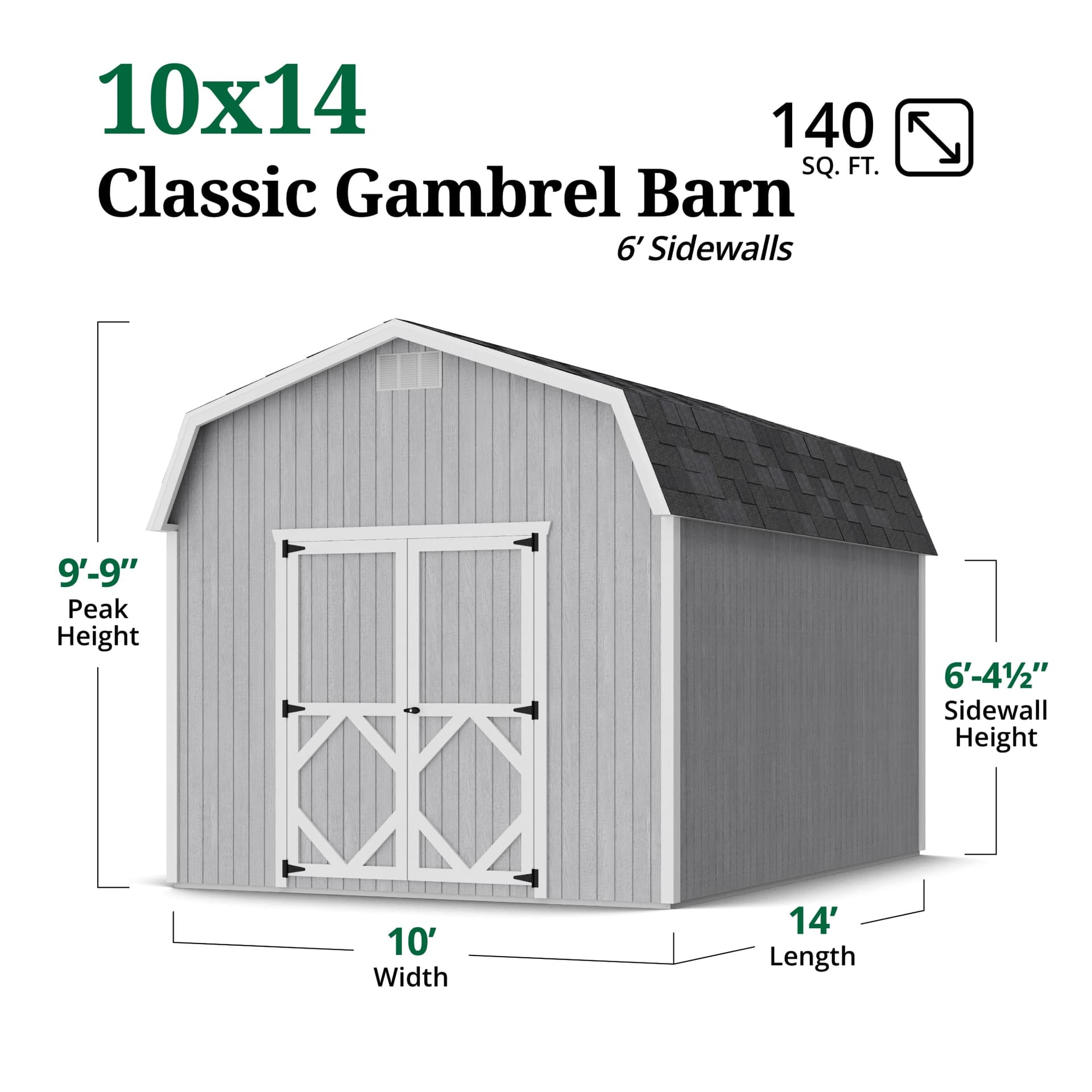 Classic Gambrel Barn 6' Sidewalls dimensions