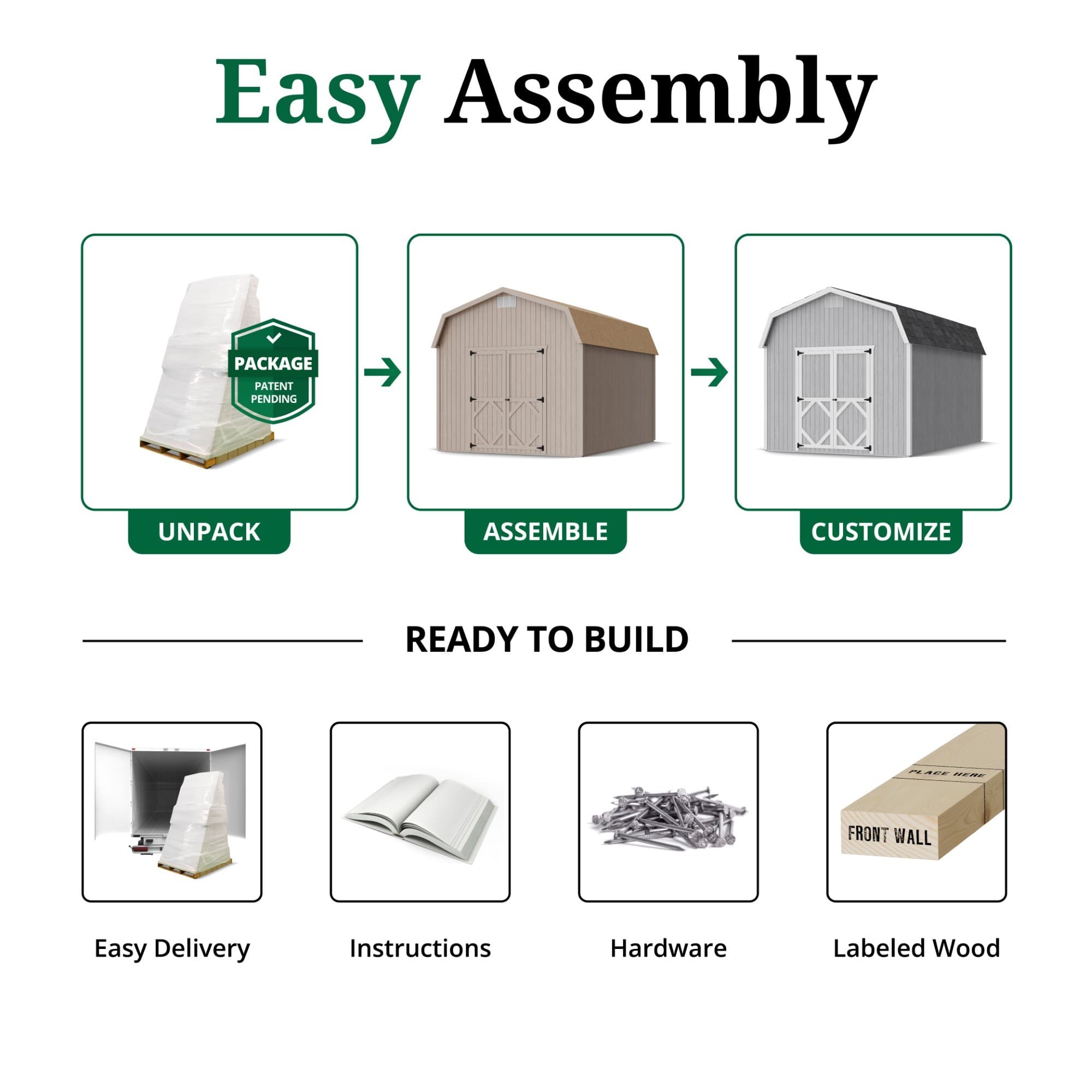 Classic Gambrel Barn 6' Sidewalls easy assembly graphic
