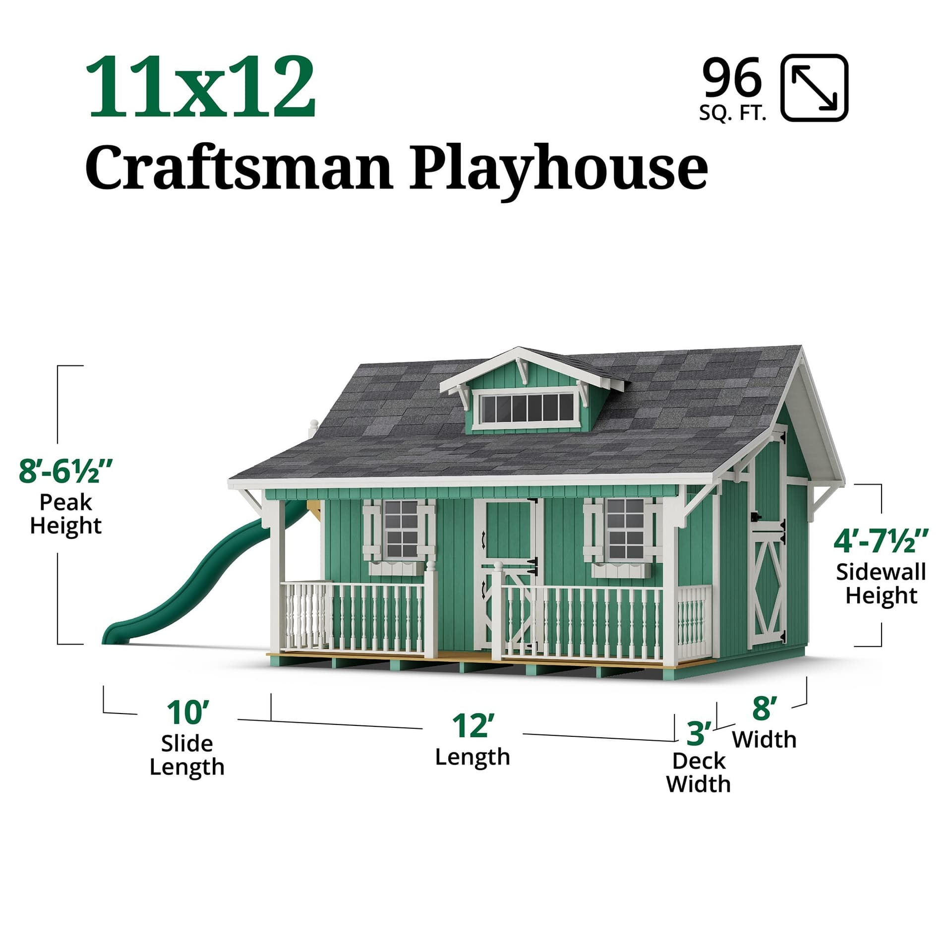 Craftsman Playhouse with Porch & Slide dimensions
