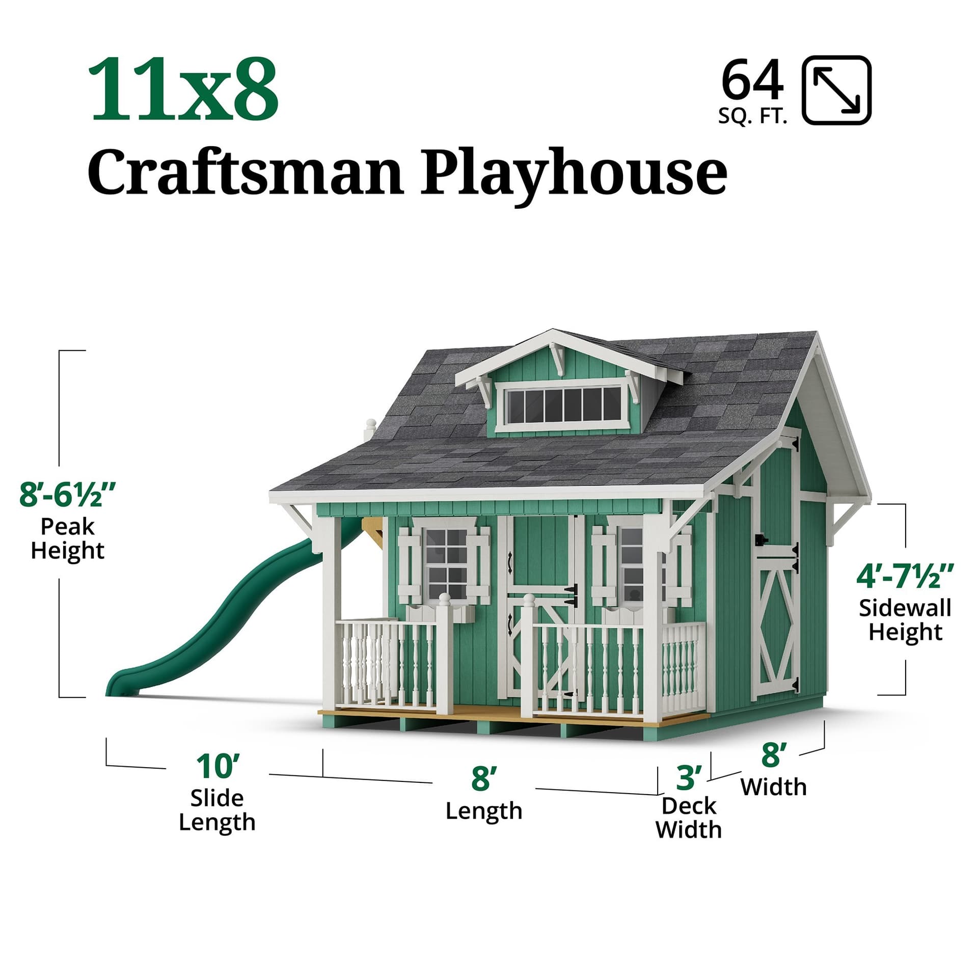 Craftsman Playhouse with Porch & Slide dimensions