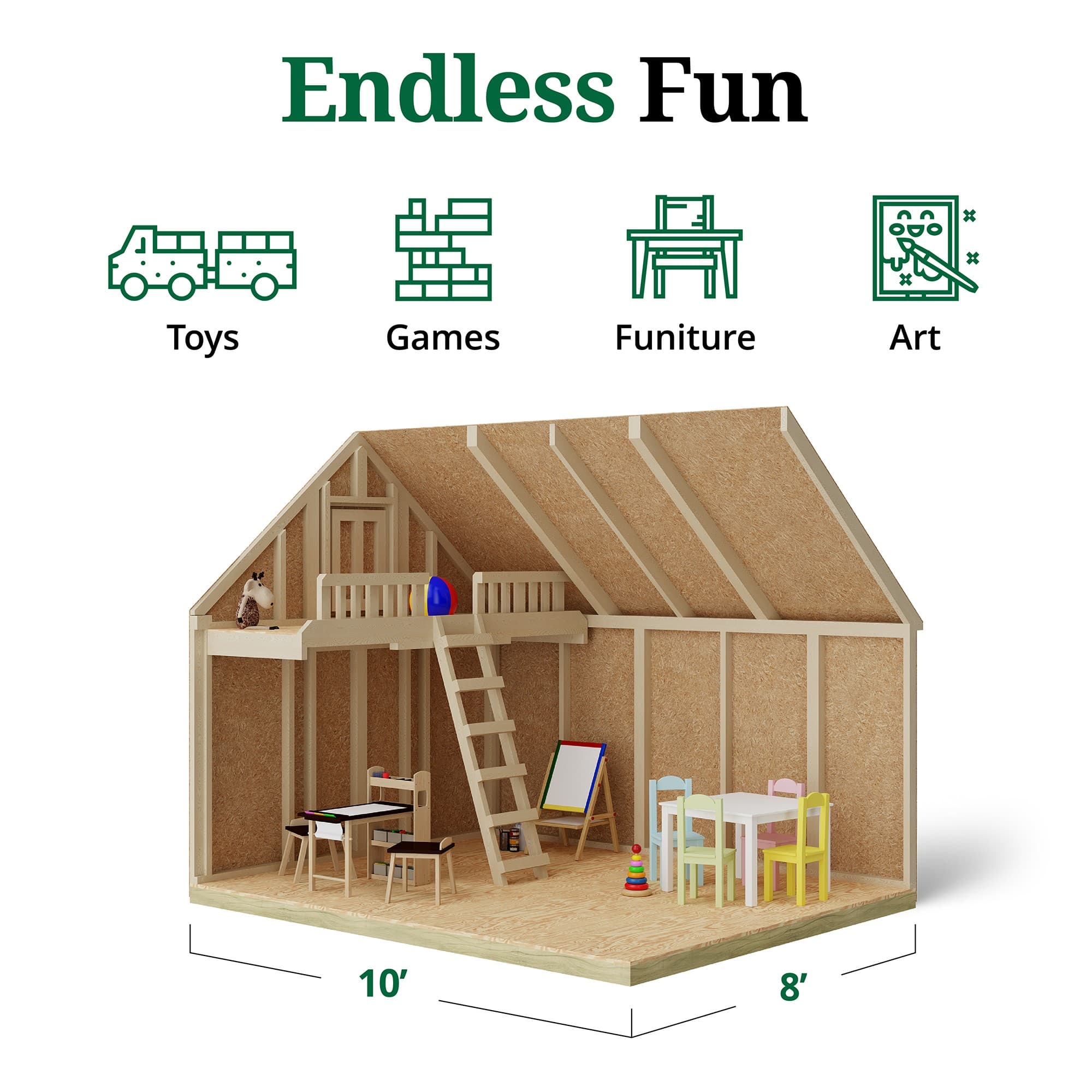 Craftsman Playhouse with Porch & Slide interior graphic
