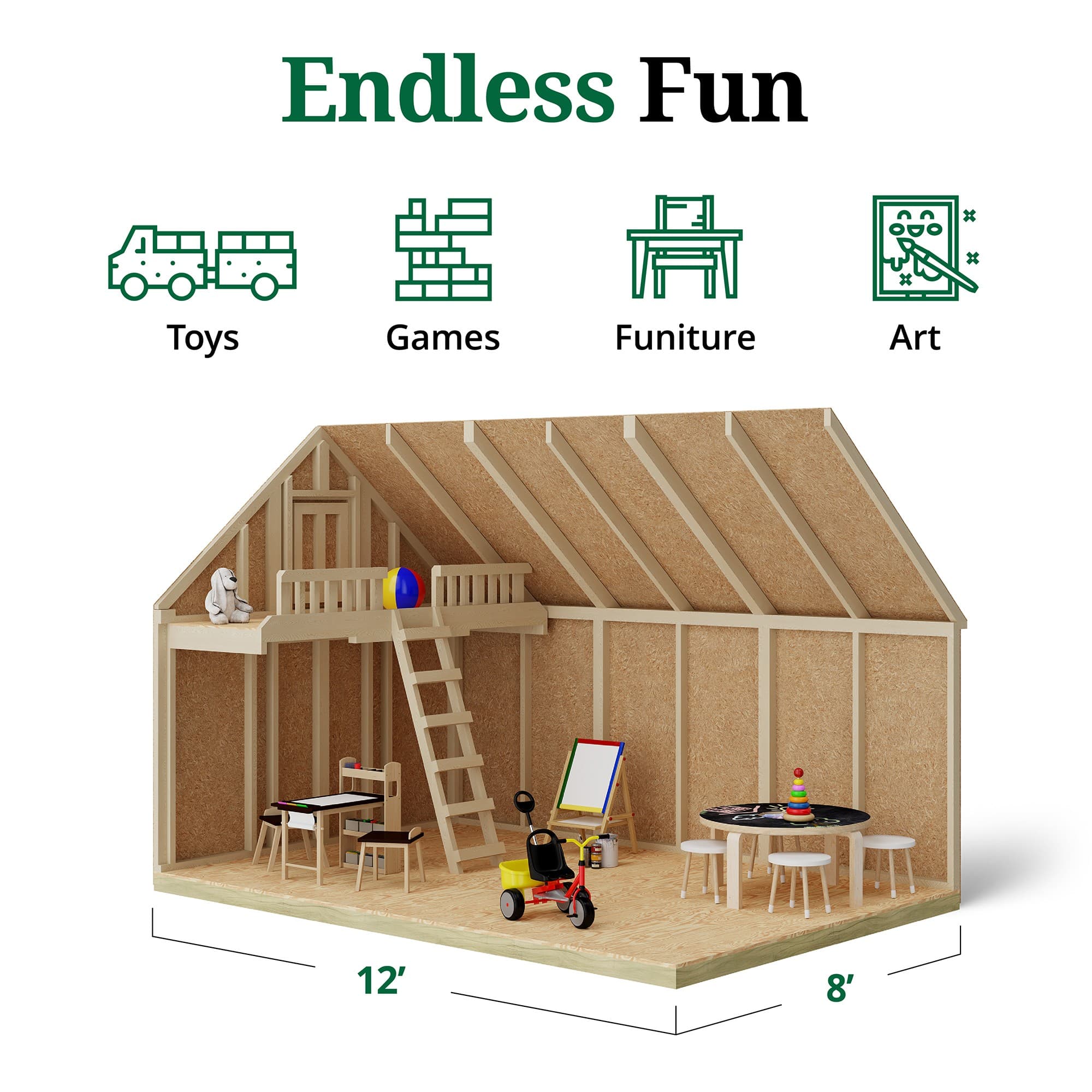 Craftsman Playhouse with Porch & Slide interior graphic