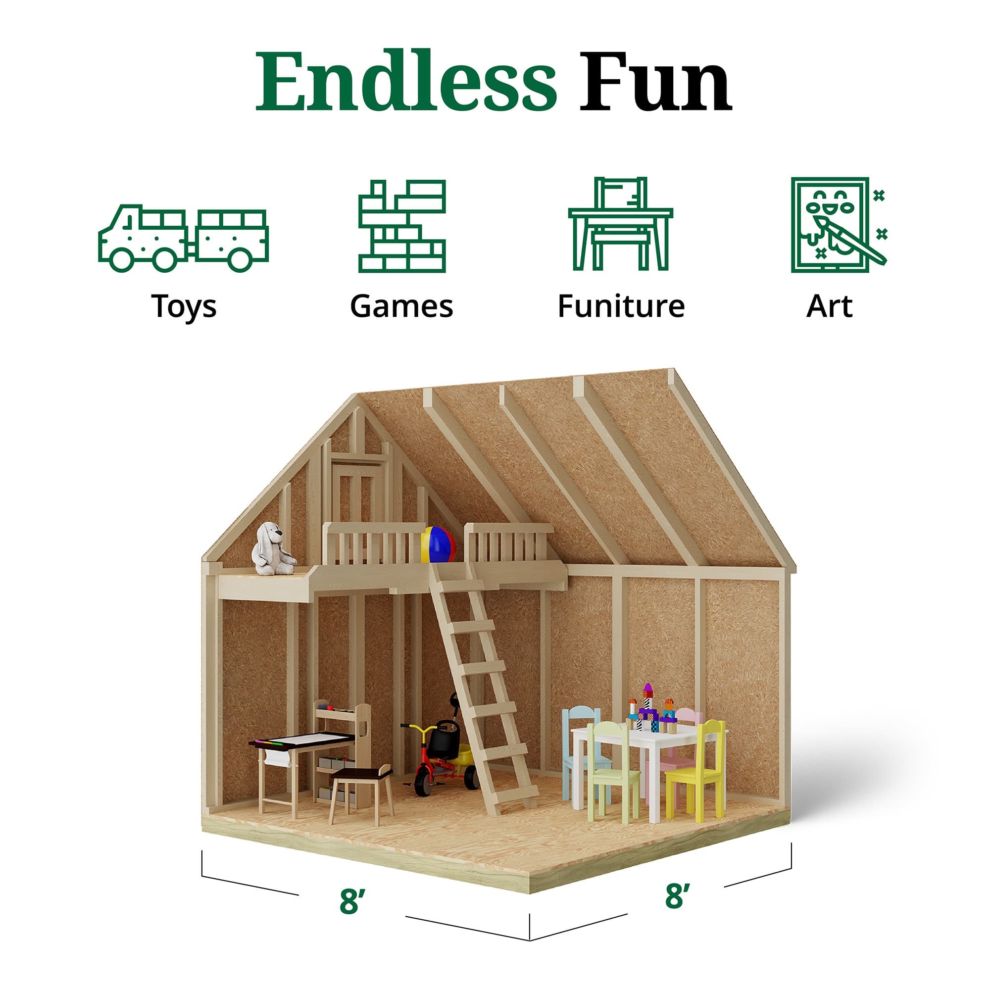 Craftsman Playhouse with Porch & Slide interior graphic