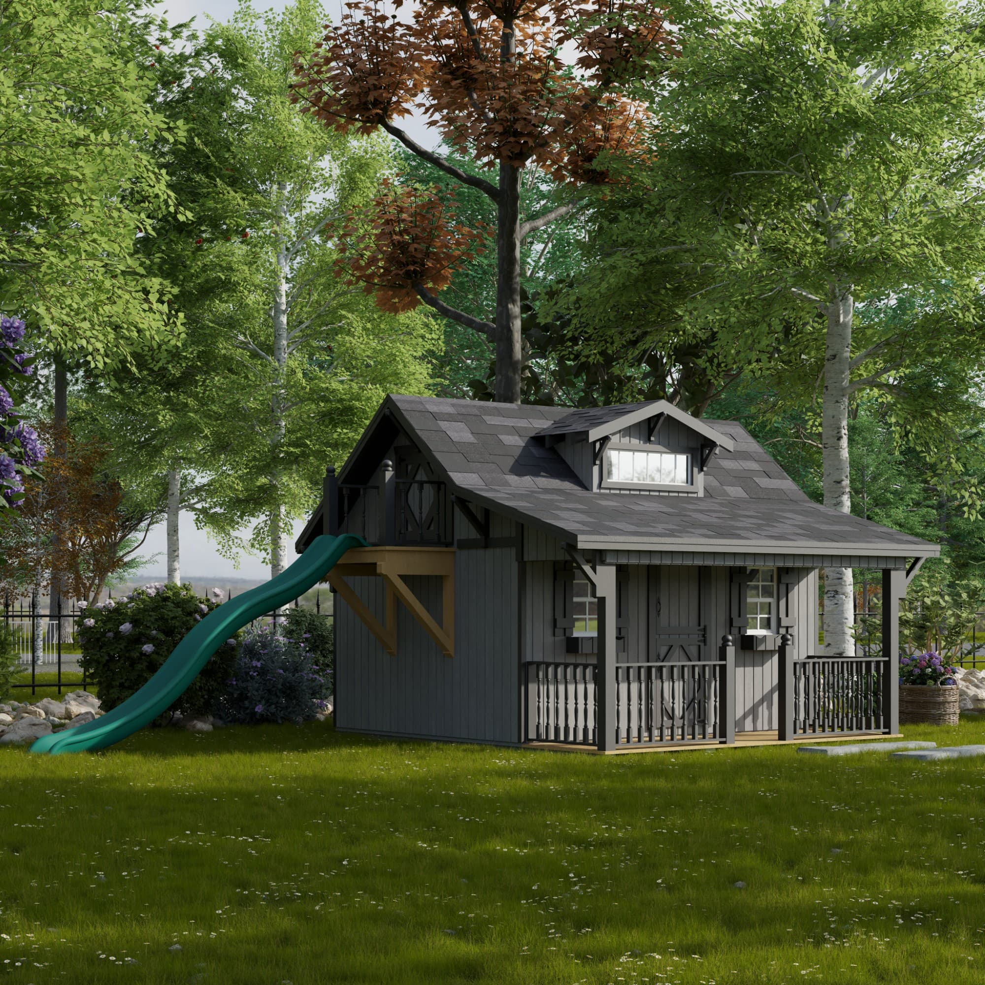 Craftsman Playhouse with Porch & Slide lifestyle