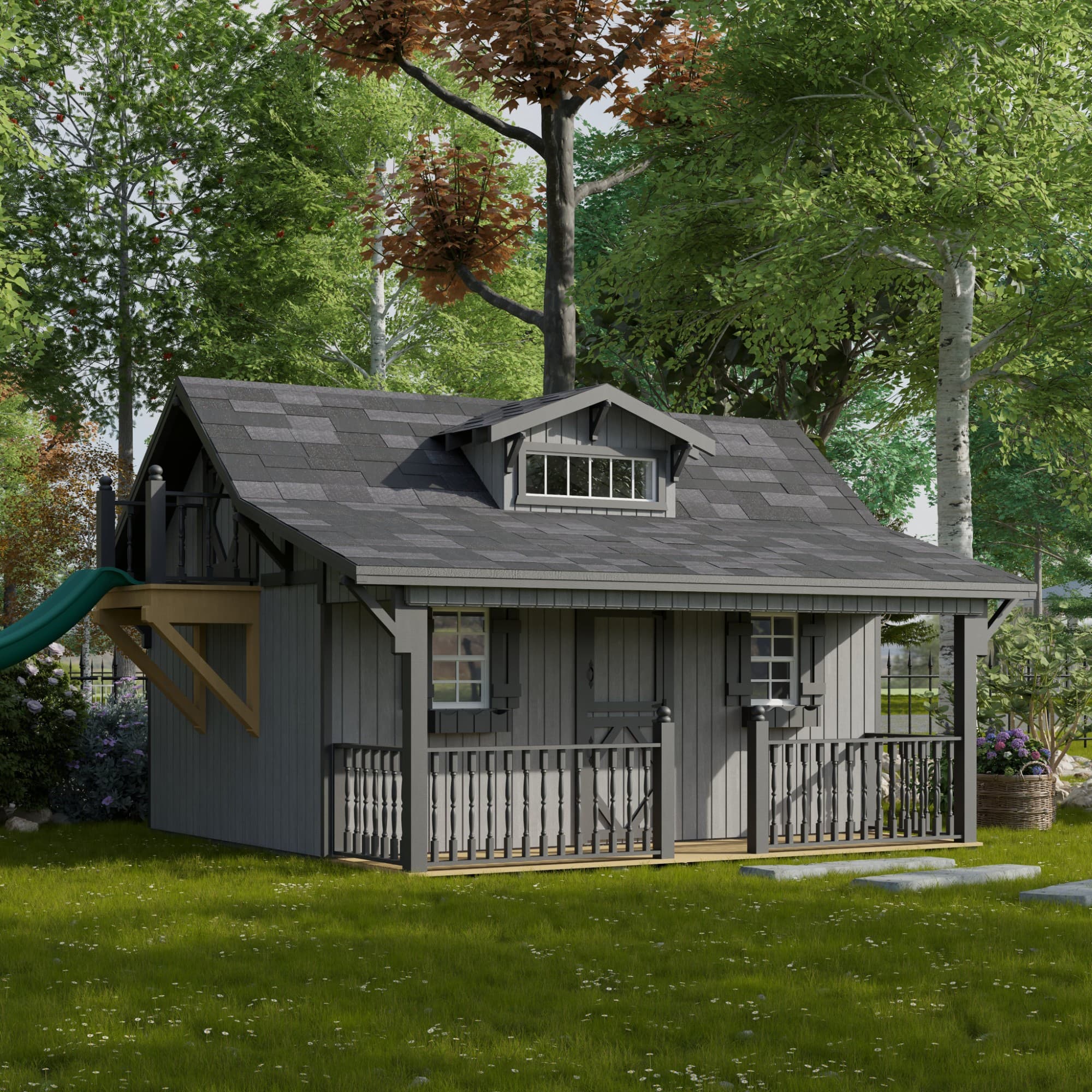Craftsman Playhouse with Porch & Slide lifestyle