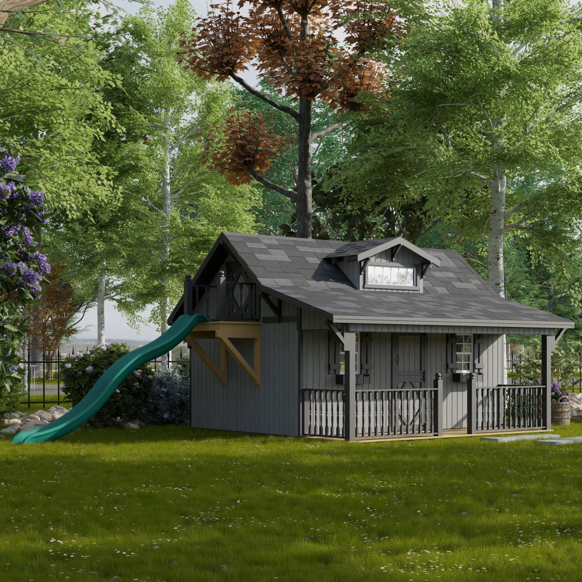 Craftsman Playhouse with Porch & Slide lifestyle
