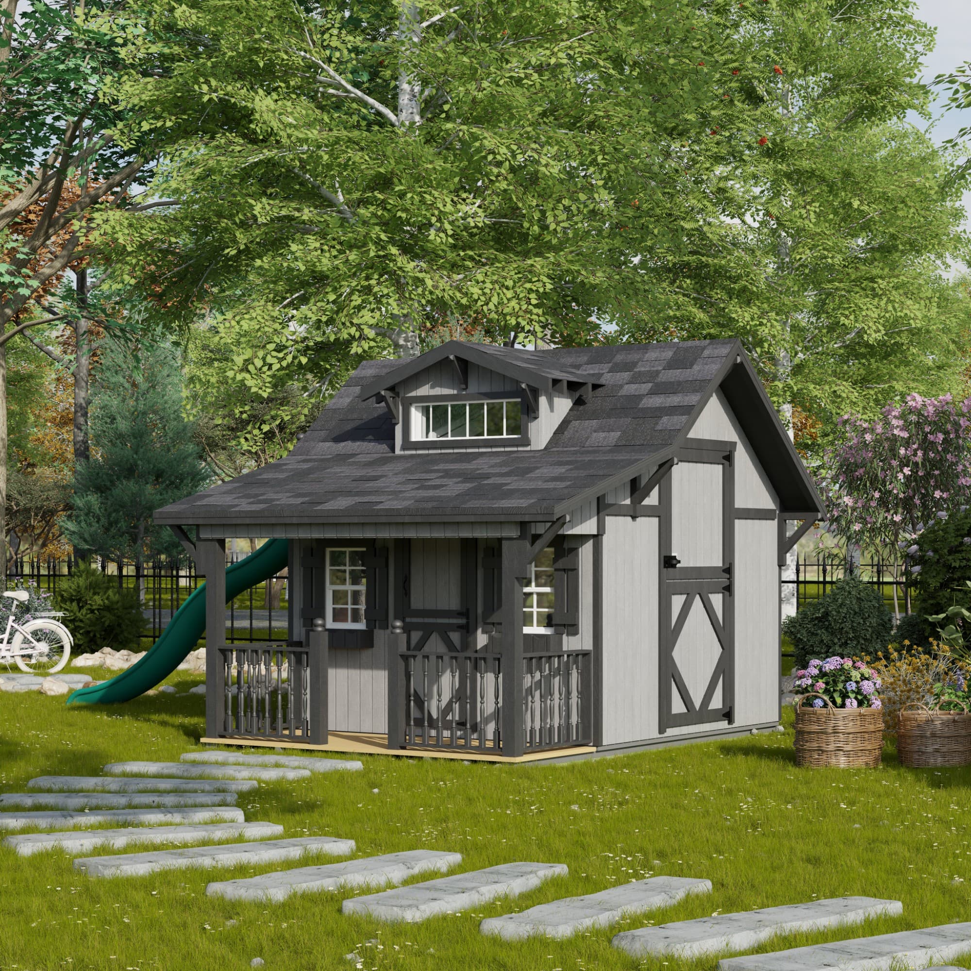 Craftsman Playhouse with Porch & Slide lifestyle
