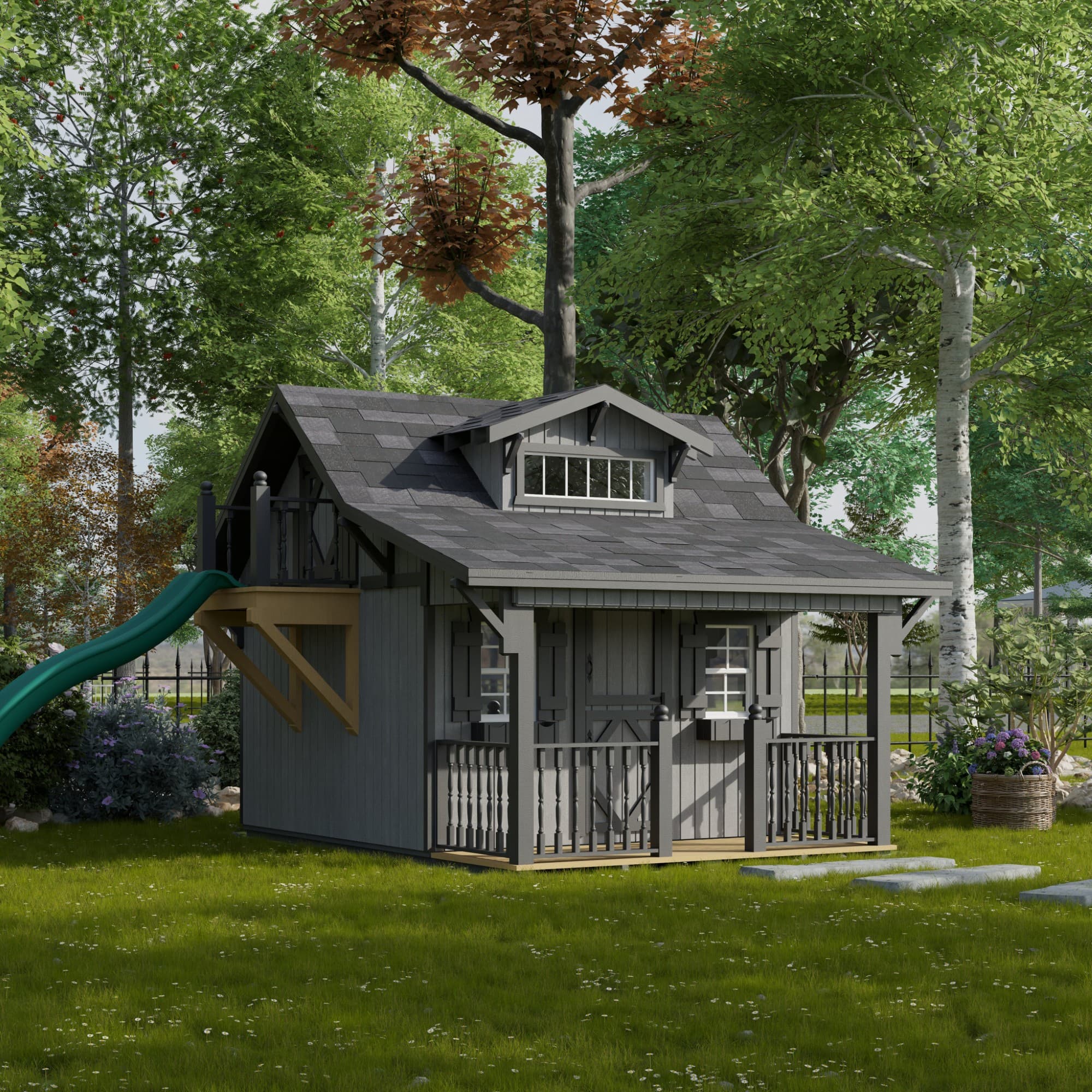 Craftsman Playhouse with Porch & Slide lifestyle