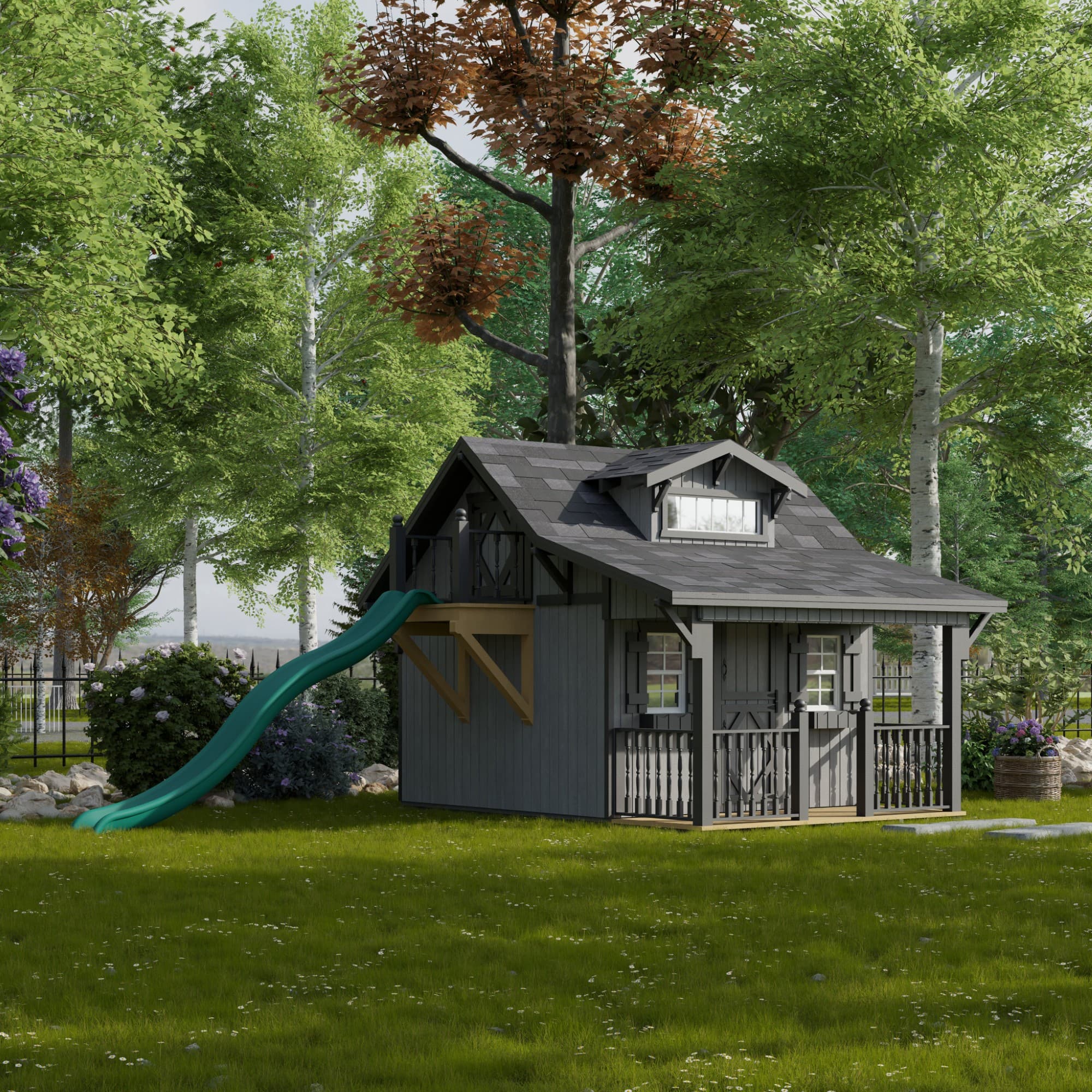 Craftsman Playhouse with Porch & Slide lifestyle