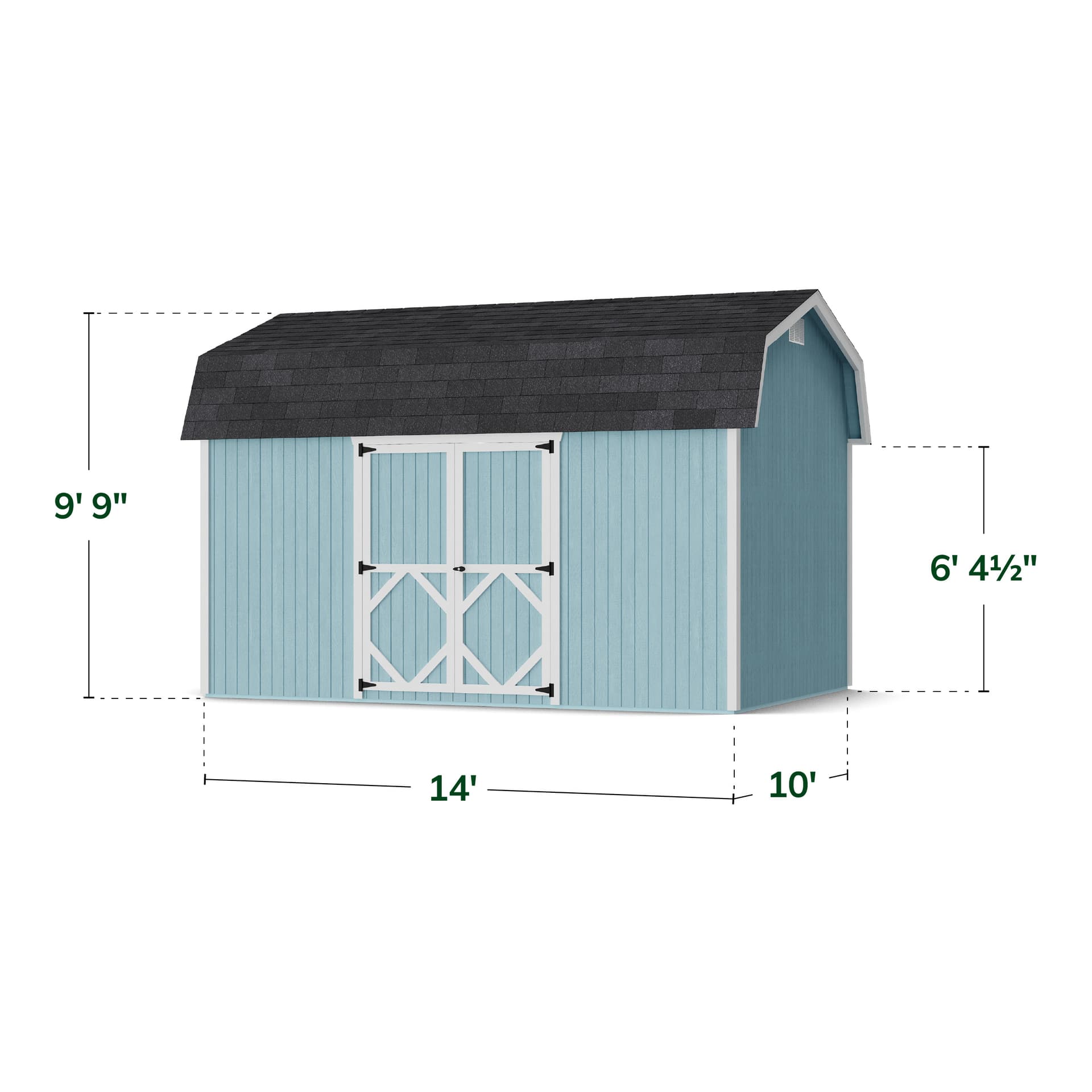 Classic Gambrel 6' Barn Shed with Side Entry dimensions