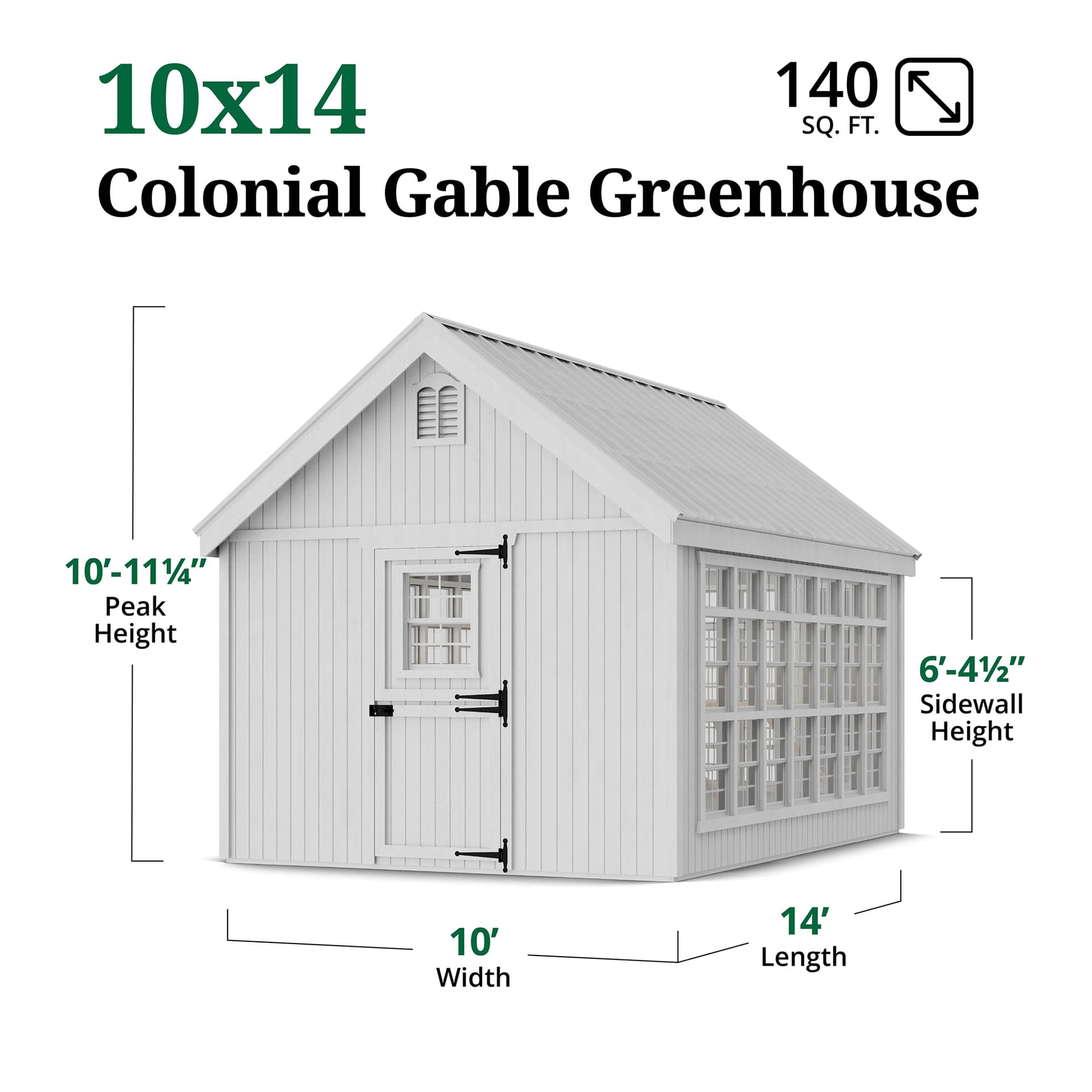 Colonial Gable Greenhouse dimensions