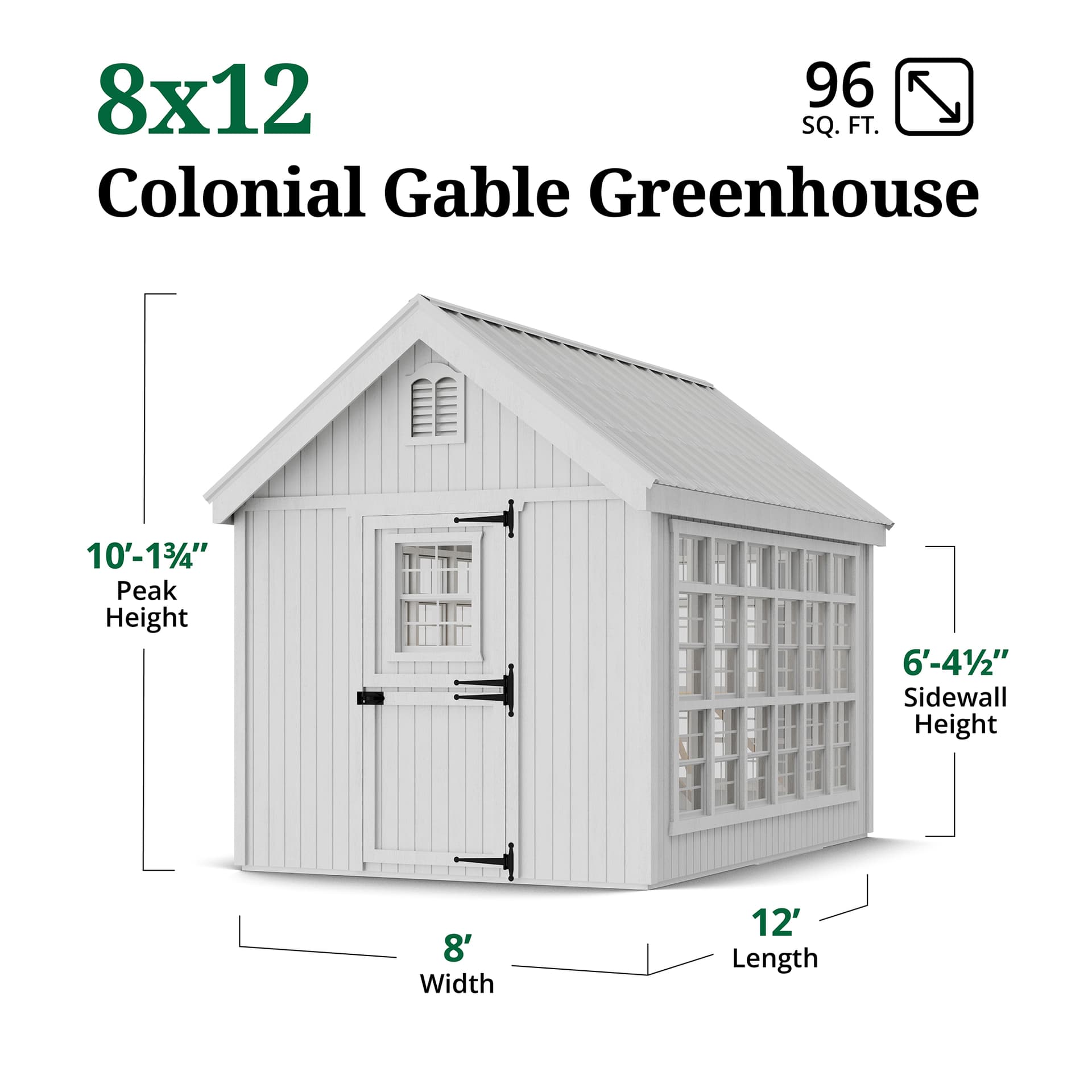 Colonial Gable Greenhouse dimensions