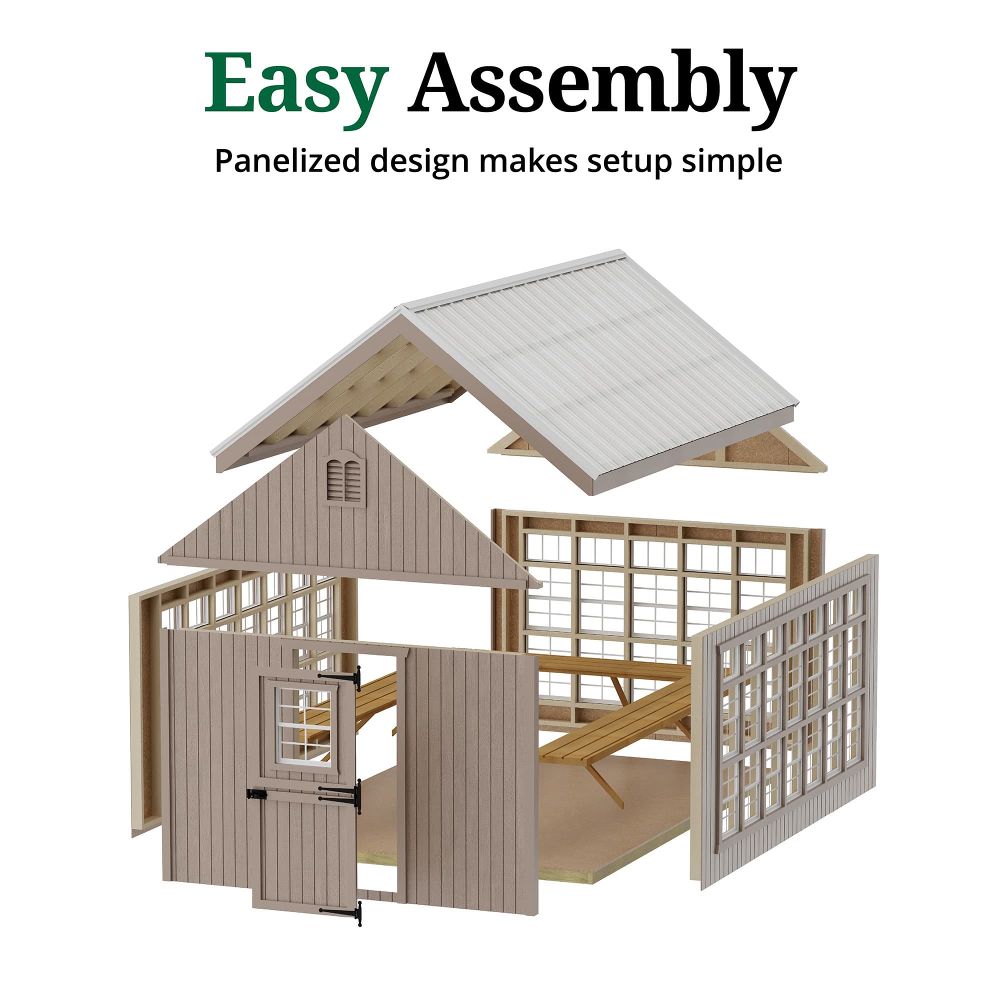 Colonial Gable Greenhouse easy assembly graphic