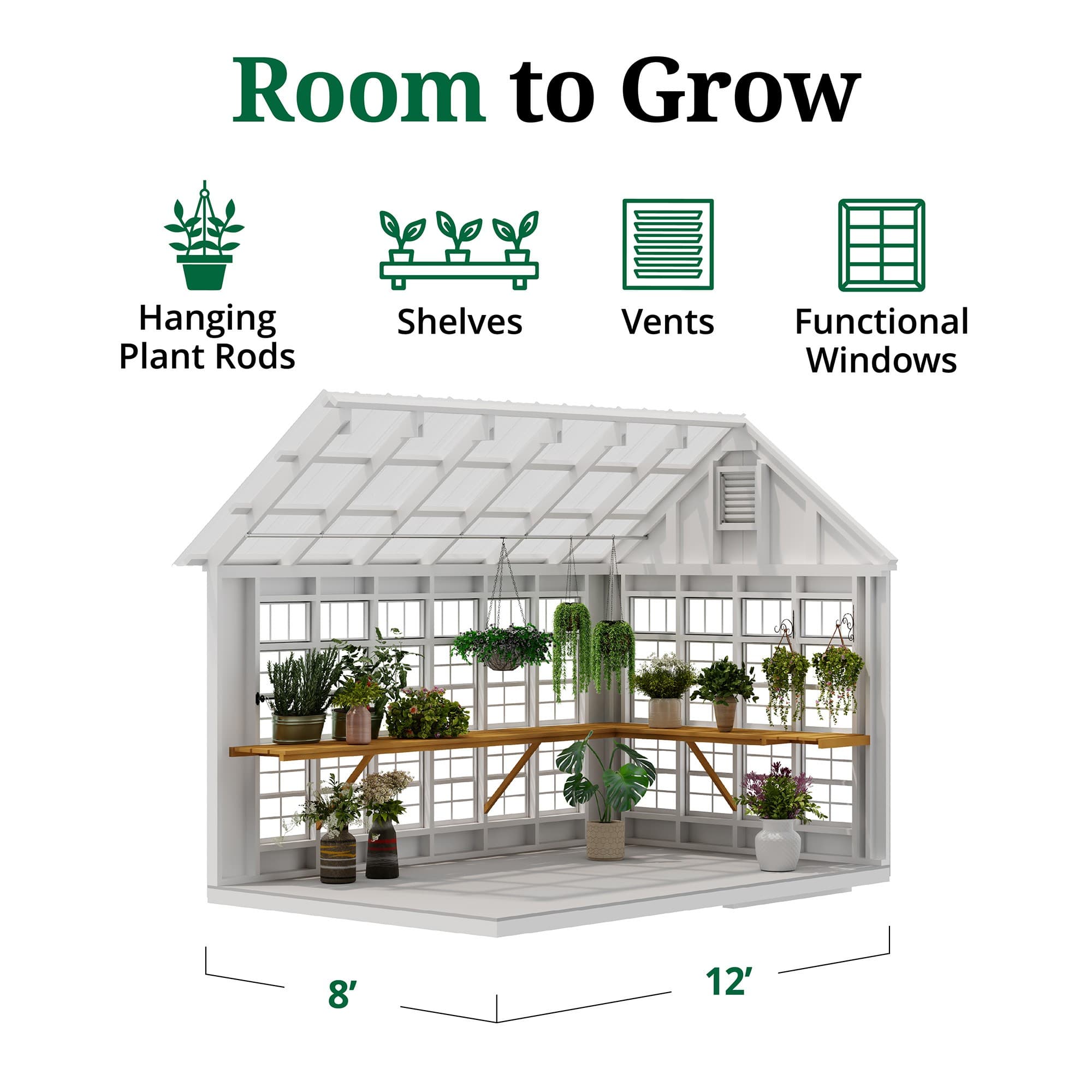 Colonial Gable Greenhouse interior graphic