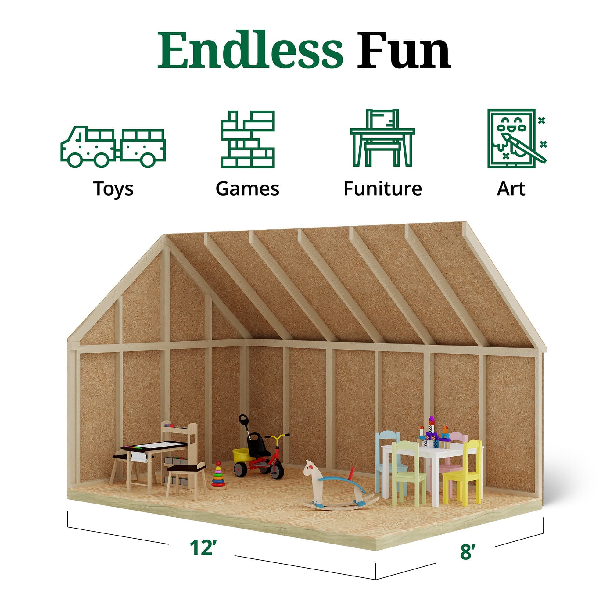 Pennfield Cottage Playhouse with Porch interior graphic