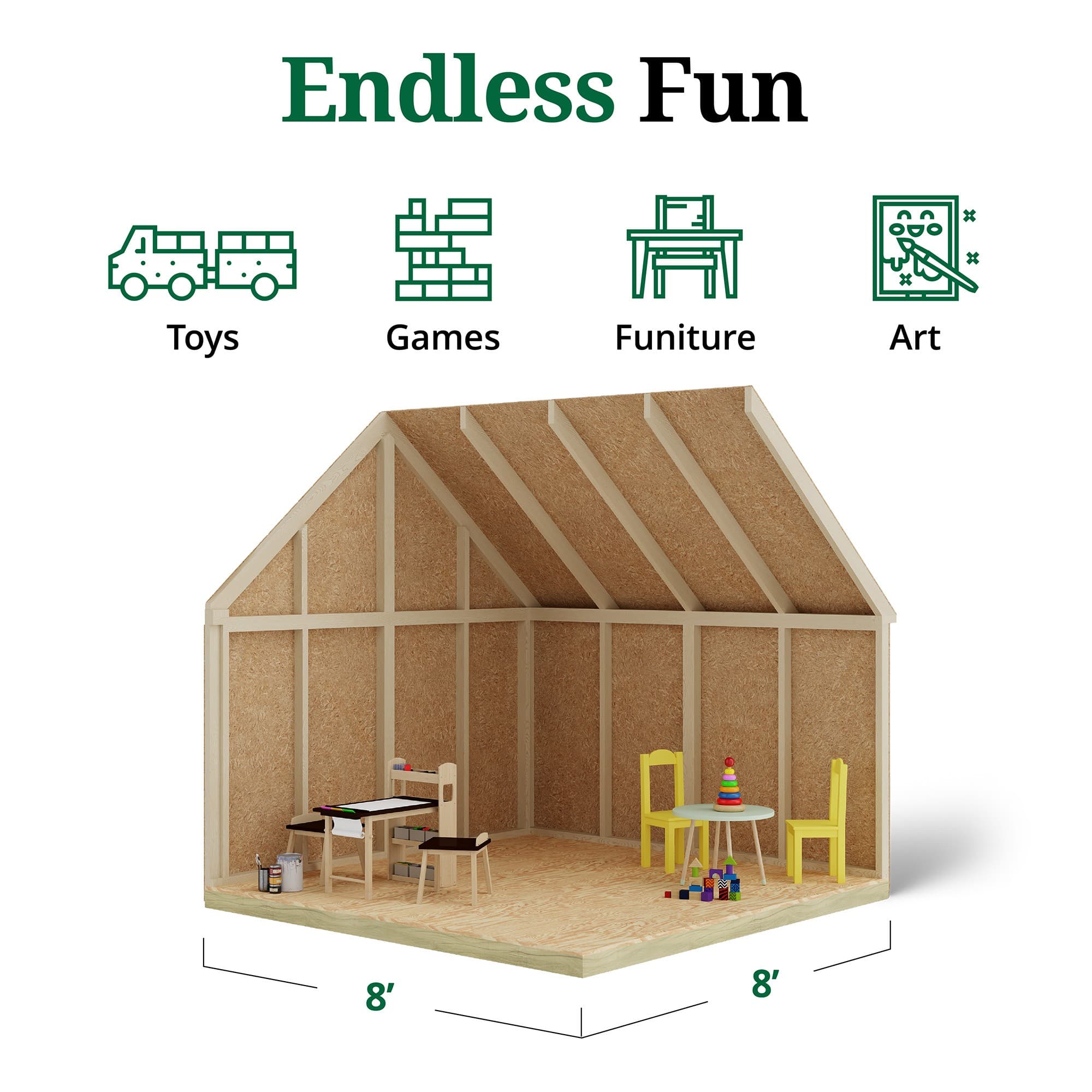 Pennfield Cottage Playhouse with Porch interior graphic