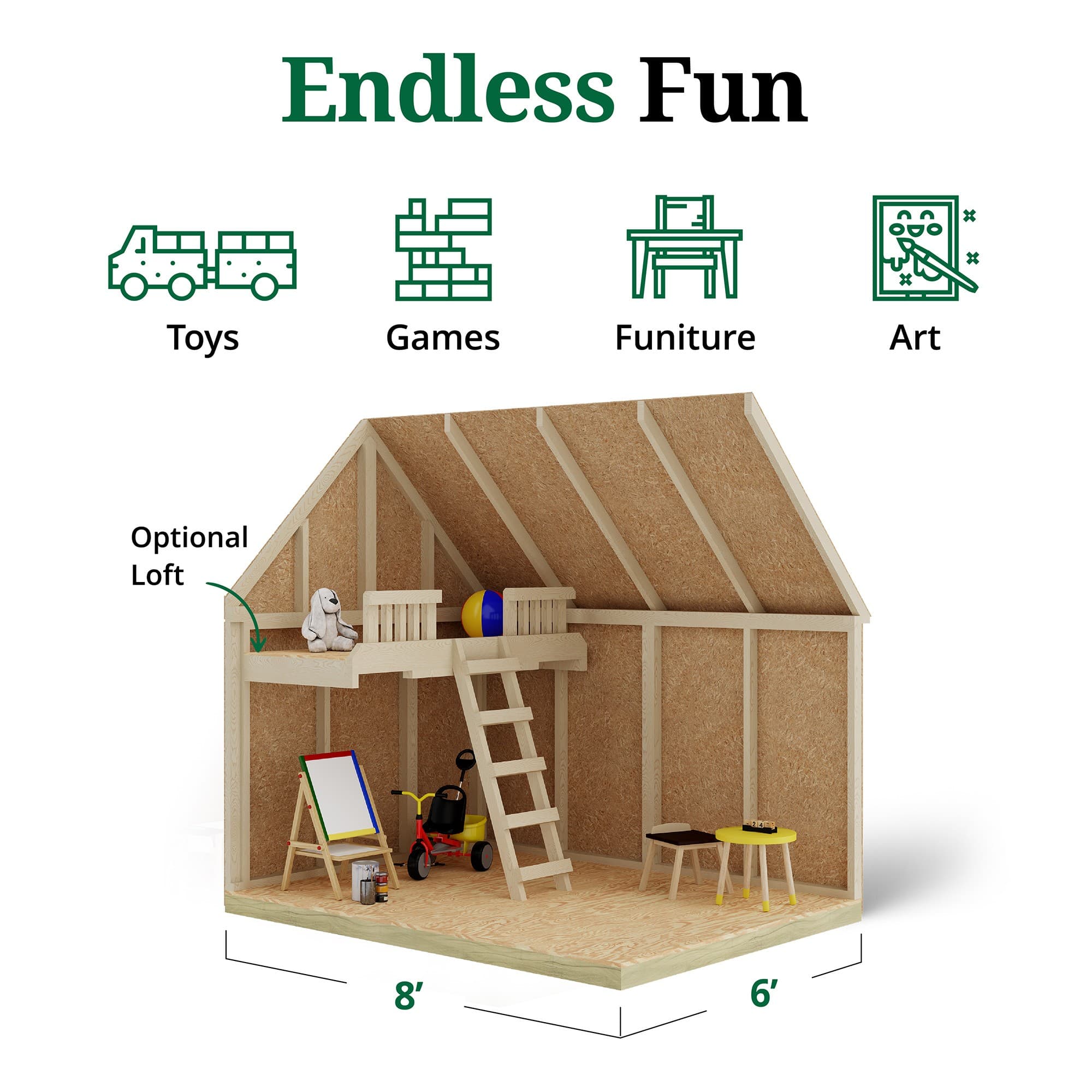 Pennfield Cottage Playhouse with Porch interior graphic