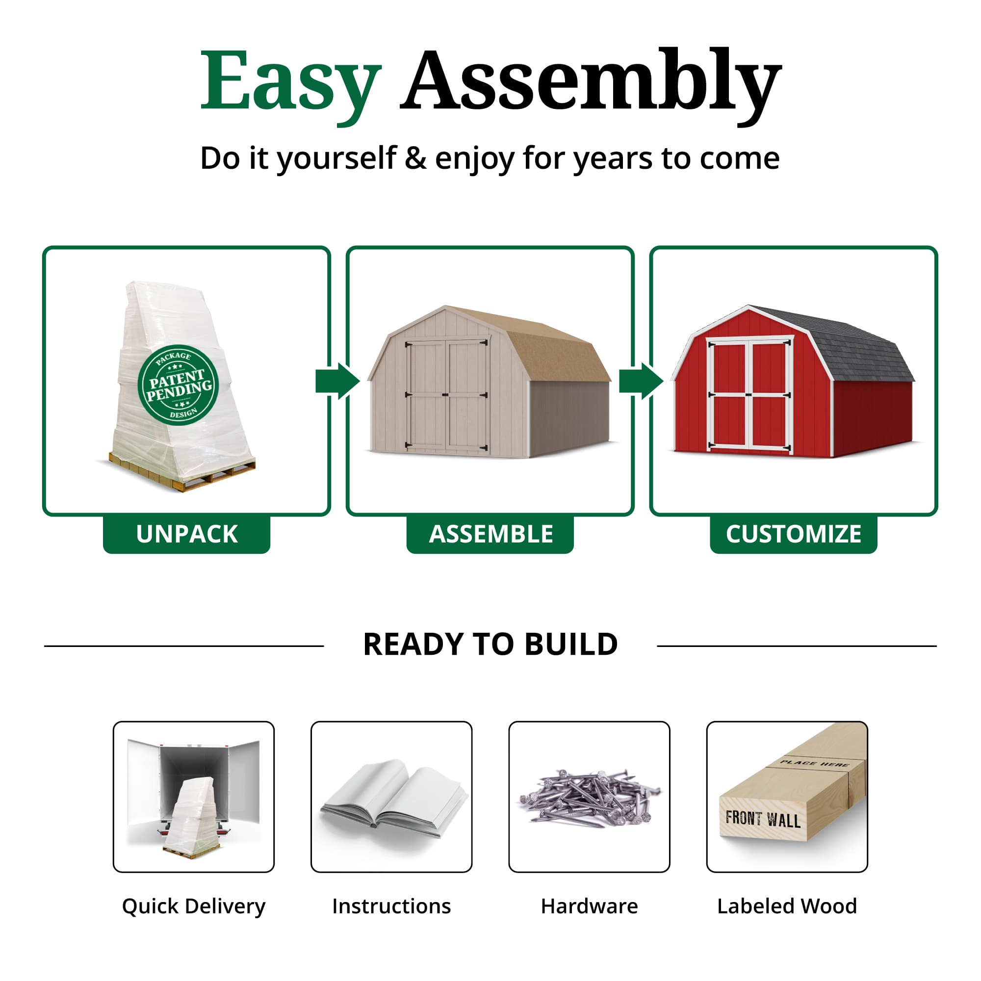 Value Gambrel Barn 4' Sidewalls easy assembly graphic