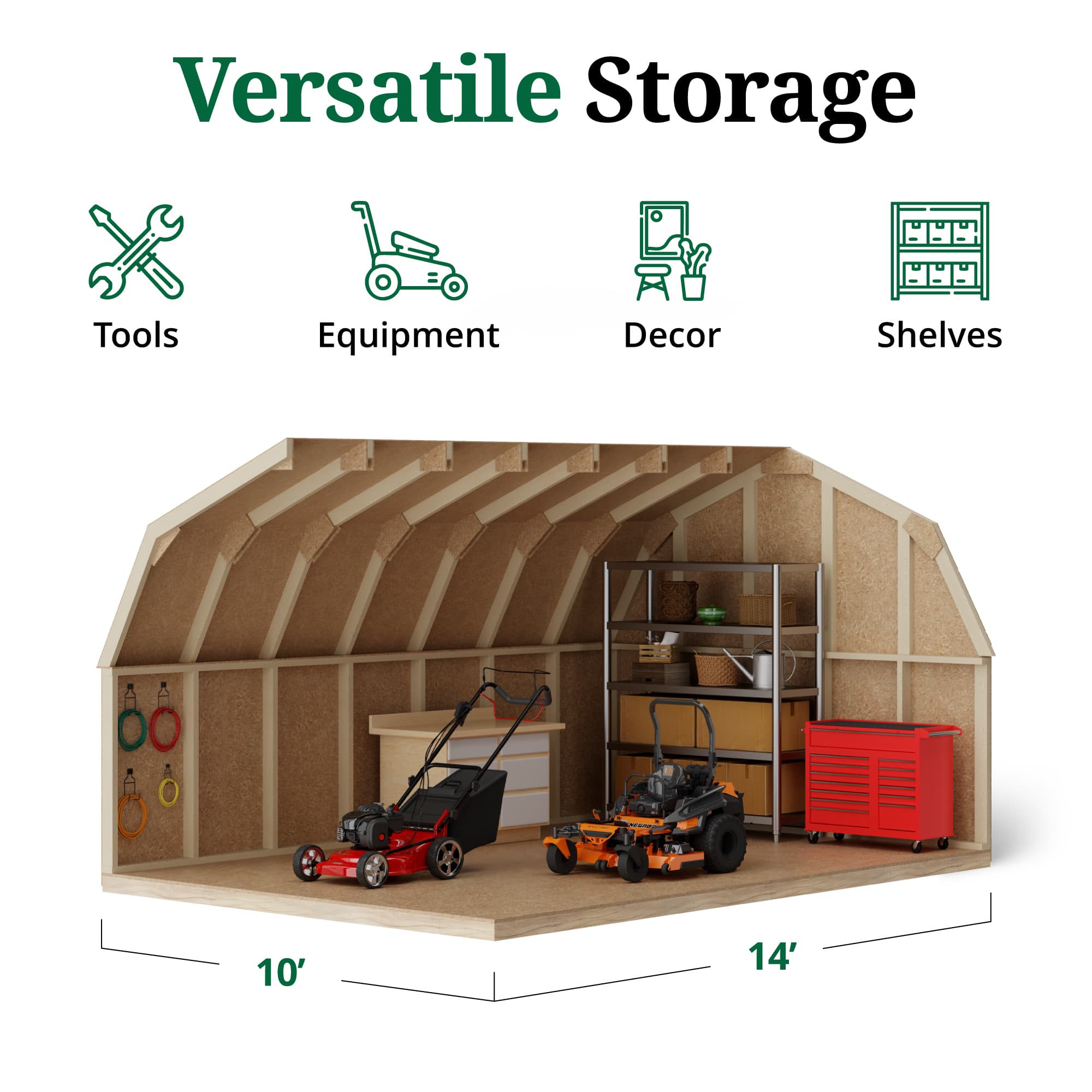 Value Gambrel Barn 4' Sidewalls interior graphic