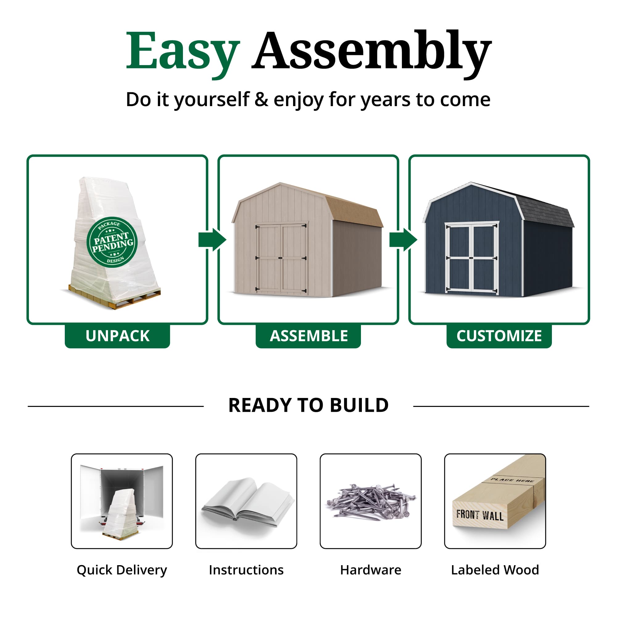 Value Gambrel Barn 6' Sidewalls easy assembly graphic