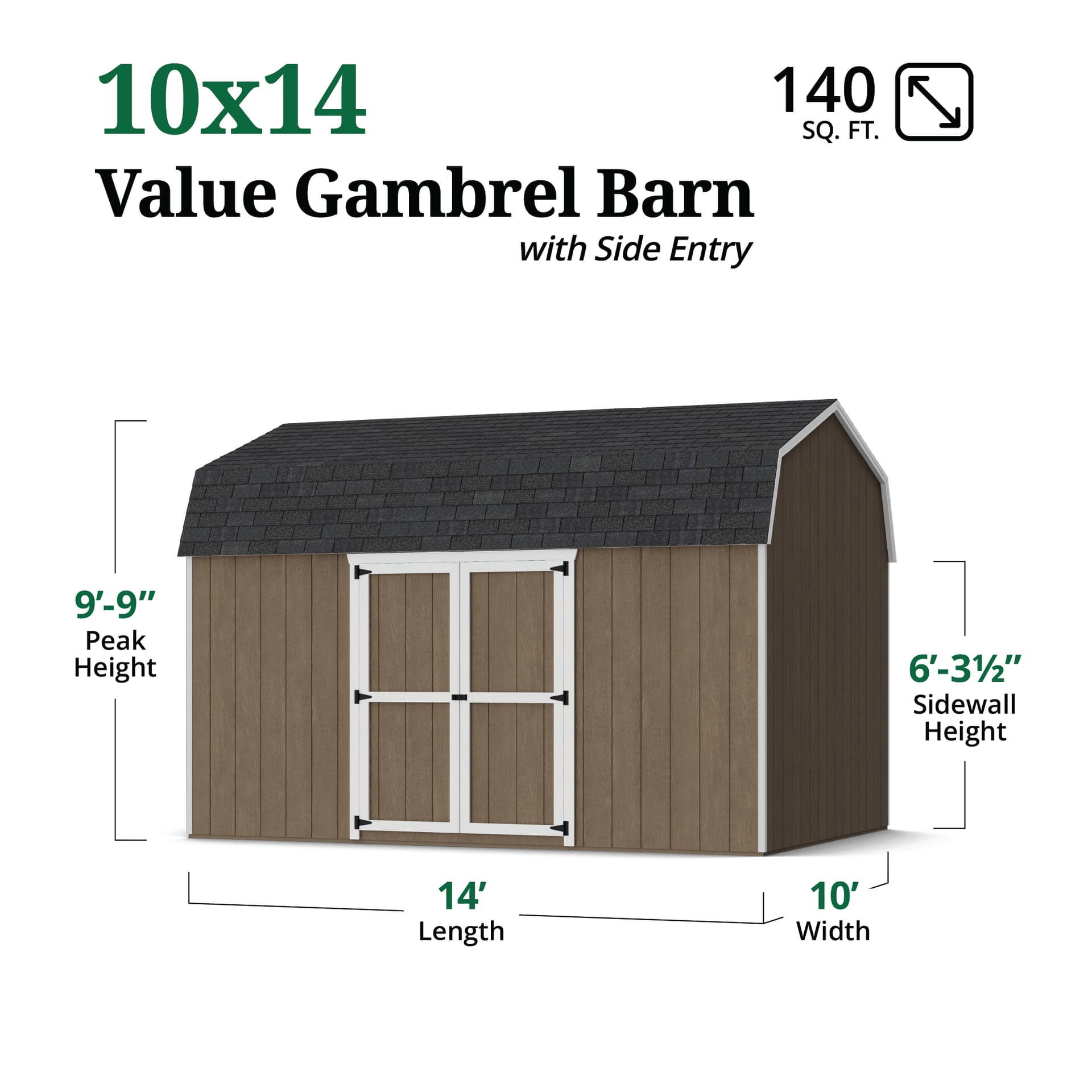 Value Gambrel Barn 6' Sidewalls with Side Entry dimensions